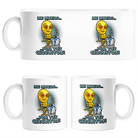 Taza Star Wars me muero por tus circuitos C3P0 y R2D2 androide