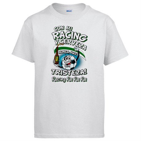 Camiseta frase con mi Racing y cerveza nunca hay tristeza Santander fútbol