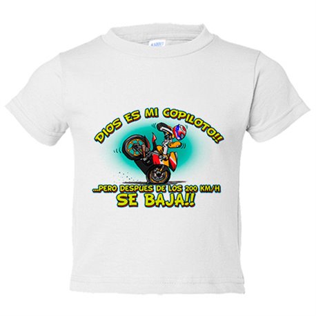 Camiseta bebé Dios es mi copiloto pero despues de los 200 km hora se baja