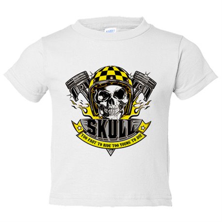 Camiseta bebé motero Skull Too Fast To Ride Too Young To Die