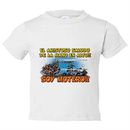 Camiseta bebé el amistoso saludo de la mano en alto soy motero