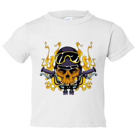 Camiseta bebé motero Calavera En Llamas